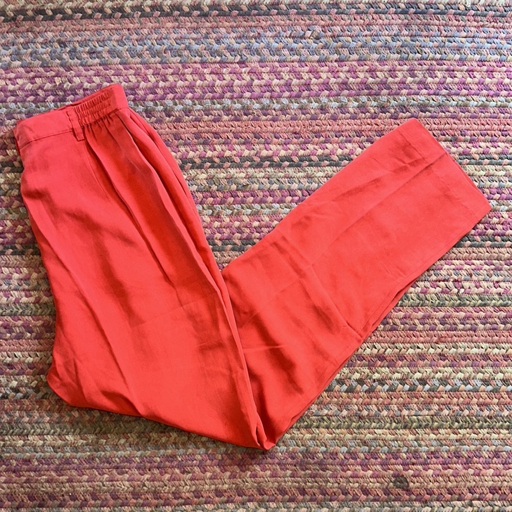 august silk Coral-Orange Relaxed Trousers